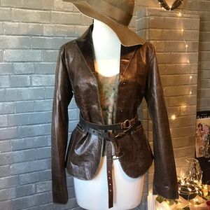 John Carlisle brown leather distressed jacket